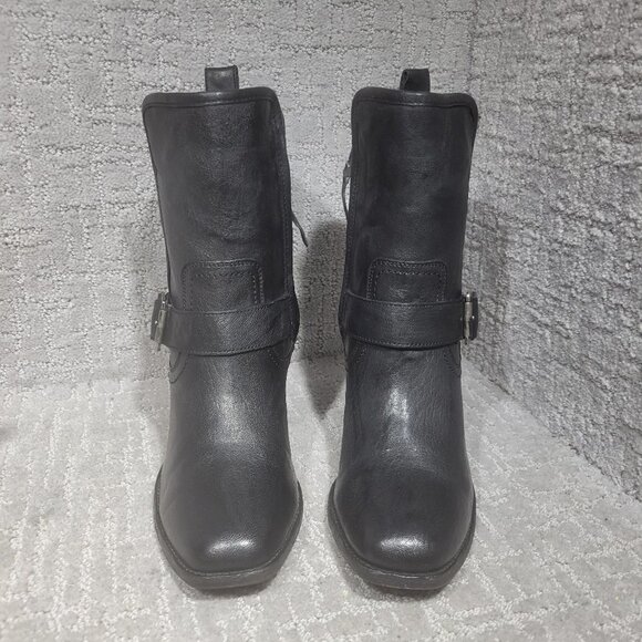 Trask Shoes - Trask Women's Size 8.5M US Black Leather Side Zip Buckle Block Heel Ankle Boots